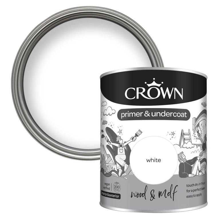 Crown Wood & MDF Primer & Undercoat 750ml White